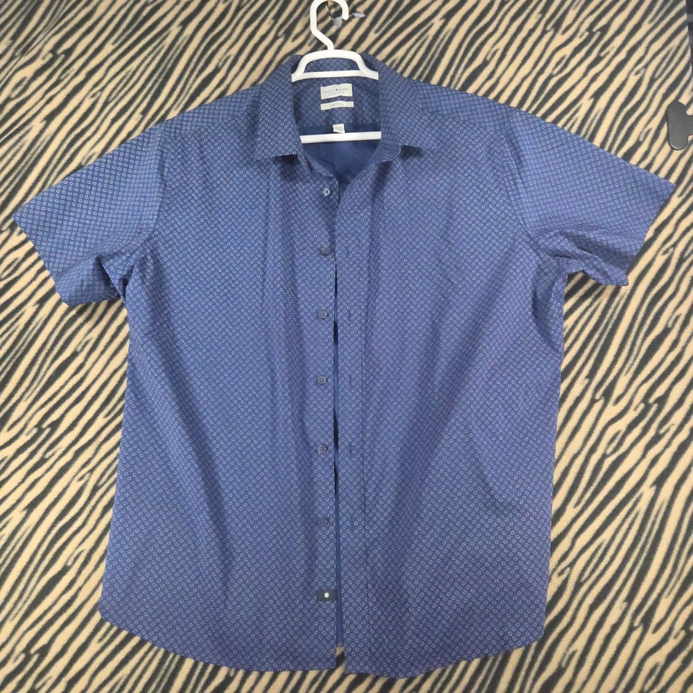 Lucky Brand Mens Tailored Fit Short Sleeve Button Down Shirt Blue Geometric XXL